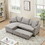This 80-inch gray corduroy L-shaped sofa comes with two small throw pillows that can be converted into a sofa bed for storage W1278S00027