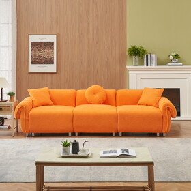 24005 orange teddy velvet fabric, with 3 pillows, three-person sofa can be placed in the living room and other scenes W1278S00047