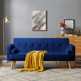 Mid-Century Velvet Chesterfield Sofa Couch, Modern Love Seats Sofa Furniture, Upholstered Button Tufted Couch with 2 Bolster Pillows for Living Room Apartment--Blue
