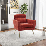 29.5"W Modern Chenille Accent Chair Armchair Upholstered Reading Chair Single Sofa Leisure Club Chair with Gold Metal Leg and Throw Pillow for Living Room Bedroom Dorm Room, Terracotta Chenille