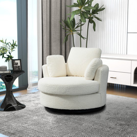 42.2"W Swivel Accent Barrel Chair and Half Swivel Sofa with 3 Pillows 360 Degree Swivel Round Sofa Oversized Arm Chair Cozy Club Chair for Bedroom Living Room Lounge Hotel, Ivory Boucle