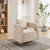 29.1"W Swivel Accent Open Back Chair Modern Comfy Sofa Chair with Weathered Base for Nursery Bedroom Living Room Hotel Office, Club Chair Leisure Arm Chair for Lounge (Beige,Linen Blend)