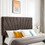B108 Full bed Beautiful line stripe cushion headboard, strong wooden slats + metal legs with Electroplate W130254241