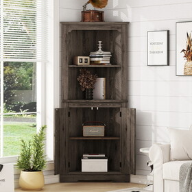 Tall Corner Cabinet with Doors for living room, bathroom,Dining Room or Kitchen,color:Dark walnut W1307P180356