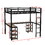 Full Metal Loft Bed with Desk and Shelves, Loft Bed with Ladder and Guardrails, Loft Bed Frame for Bedroom, Black (Pre-sale date: February 9th.) W1307S00018