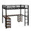 Full Metal Loft Bed with Desk and Shelves, Loft Bed with Ladder and Guardrails, Loft Bed Frame for Bedroom, Black (Pre-sale date: February 9th.) W1307S00018