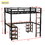 Twin XL Metal Loft Bed with Desk and Shelves, Loft Bed with Ladder and Guardrails, Loft Bed Frame for Bedroom, Black W1307S00026