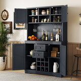 Coffee Bar Cabinet Kitchen Cabinet with Storage, Farmhouse Wine Cabinet with Drawers shelves and cabinets, Buffet Cabinet Wine & Glass Racks for Dining Room, Kitchen, Dark Blue