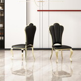 Leatherette Dining Chairs Set of 2, Unique Backrest Design with Stripe Armless Chair W1311111924