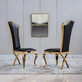 Leatherette Unique Design Backrest Dining Chair with Stainless Steel Legs Set of 2 W1311111927