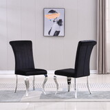Velvet Dining Chairs Set of 2, Upholstered Accent Armless Chairs with Stripe Backrest W1311112681