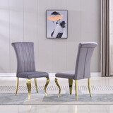 Velvet Dining Chairs Set of 2, Upholstered Accent Armless Chairs with Stripe Backrest W1311112682