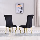 Velvet Dining Chairs Set of 2, Upholstered Accent Armless Chairs with Stripe Backrest W1311112683