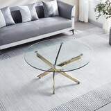 Modern Round Tempered Glass Coffee Table with Chrome Legs P-W1311119907