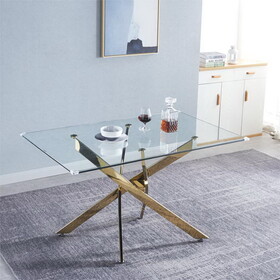 Glass Table for Dining Room/Kitchen, 0.39" Thick Tempered Glass Top, Chrome Stainless Steel Base