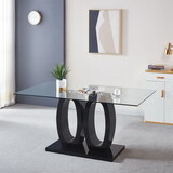 Contemporary Double Pedestal Dining Table, Tempered Glass Top with MDF Base W1311S00009