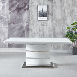 Expandable Glass Top Table with Butterfly Leaf, White Lacquer MDF Base with Stainless Steel