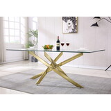 Modern Tempered Glass Top Dining Table, Gold Mirrored Finish W1311S00081