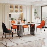 Dining Table Set of 5, Sintered Stone Composite Tempered Glass Top Rectangular Dining Table with Stainless Steel Base, Four Leatherette Dining Chairs, Table: 70.87" L x 31.5" W x 29.92" H