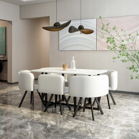 Modern 7 Pieces Dining Table Set, Rectangle Dining Table with 6 Chairs for Dining Room, Kitchen
