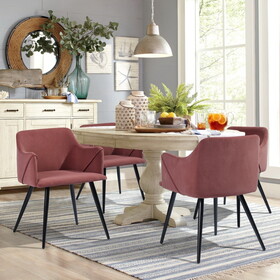 Upholstered Velvet Arm Dining Chair (Set of 2) - Rose
