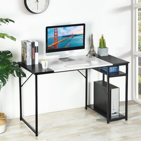 47.2" L x 23.6" D Writing Computer Desk, Home Office Study Desk with 2 Storage Shelves on Right Side, Fashion Simple Style Wood Table Metal Frame- White & Black W1314120235
