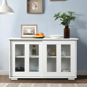 Sideboard White Storage Cabinet with Sliding Doors/Adjustable Shelves W1314130136