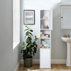 White Bathroom Storage Cabinet with Shelf Narrow Corner Organizer Floor Standing (H63 6 Shelves 2 Door) W1314130137