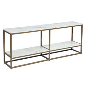 59.8 inch White Marble Gold Frame TV Stand with Storage W131454597