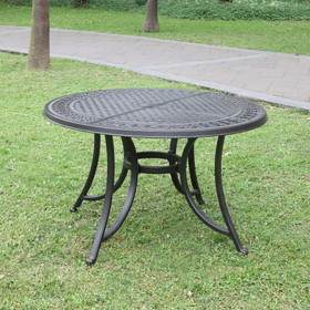 47.99 inch Cast Aluminum Patio Table with Umbrella Hole,Round Patio Bistro Table for Garden, Patio, Yard, Black with Antique Bronze at The Edge W131456363