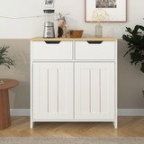 Storage Cabinet with 2 Drawers and Doors, Industrial Accent Kitchen Cupboard, Free Standing Cabinet, Retro Wooden Sideboard, Side Cabinet, for Living Room, Bedroom, Hallway, Beige & White W131456964
