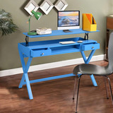 Lift Desk with 2 Drawer Storage, Computer Desk with Lift Table Top, Adjustable Height Table for Home Office, Living Room, Blue W131456969