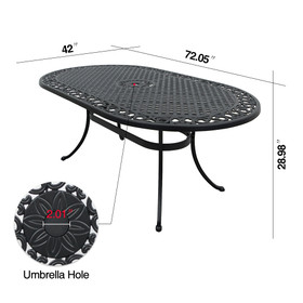 72 inch Oval Cast Aluminum Patio Table with Umbrella Hole,Round Patio Bistro Table for Garden, Patio, Yard, Black with Antique Bronze at The Edge W131457086