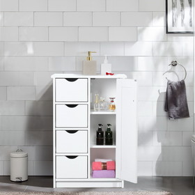 Pure White Wood Floor Storage Organizer Cabinet with 4 Drawers and 1 Door Cabinet 3 Shelves W131465934