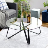 Round Coffee Table for Living Room, 31.5-inch Modern Sofa Side End Table with Tempered Glass Top & Metal Legs, Accent Cocktail Tea Table, 31.5 x 31.5 x 15.6 inches, Black W131469797