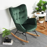 Upholstered Rocking Chair Rocker for Living Room Bedroom, Green - Oak Leg