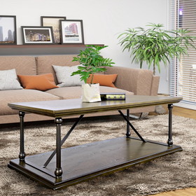 47.2"W x 23.6"D x 16.9"H Country Style Coffee Table with Bottom Shelf - BROWN & BLACK W131470850