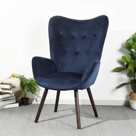 Wingback Accent Armchair Living Room Tufted Velvet Upholstery, Dark Blue