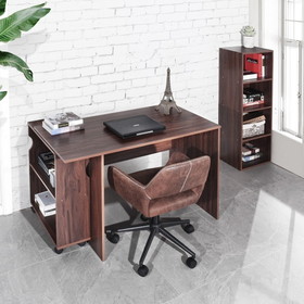 47.4" L Computer Desk with Movable Bookcase, Brown