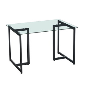 47" Iron Dining Table with Tempered Glass Top, Clear & Black