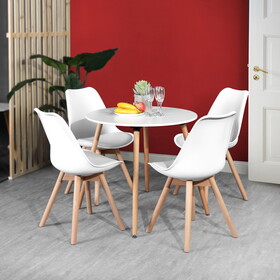 Round Dining Table with Beech Wood Legs, Modern Wooden Kitchen Table for Dining Room Kitchen (White) W1314P149825