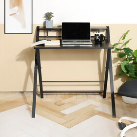 32.1" Folding Desk, 2 Tier Foldable Writing Table assembled Saves Space for Home Office Study, Metal Frames/Wood Top Laptop Table Computer Desk, Black W1314P166477
