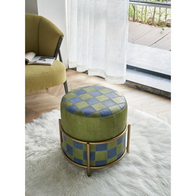 Patchwork by two colors leather pattern ottoman W131963496