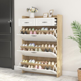 White +Oak Color shoe cabinet with 3 doors 2 drawers,PVC door with shape,large space for storage W1320110988