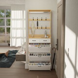 NEW OAK color shoe cabinet with 3 doors 2 drawers with hanger, PVC door with shape, large space for storage W1320137991