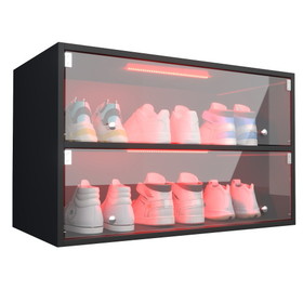 Black Glass Door Shoe Box Shoe Storage Cabinet for Sneakers with RGB LED Light W132052897
