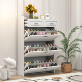 1250 White color shoe cabinet with 3 doors 2 drawers,PVC door with shape,large space for storage W1320P144291