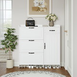 White color shoe cabinet with 4 doors 1 drawers,PVC door with shape,large space for storage