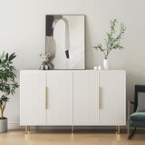 White Modern Buffet Cabinet with Storage, Fluted Sideboard Large Buffet with Adjustable Shelves, Credenza, Accent Cabinet Console Table W1321P171784