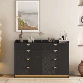 8 Drawer Double Dresser for Bedroom, Modern Dressers Chest of Drawers with Fluted Panel, Wide Wood Storage Dresser Organizer, Dresser for Bedroom, Living Room,Black W1321P201215